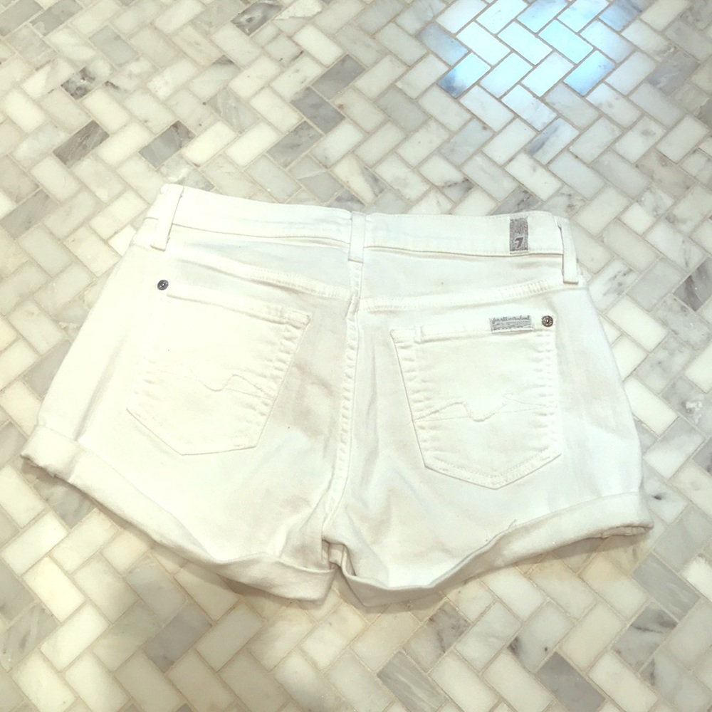 7 For all Mankind white denim shorts